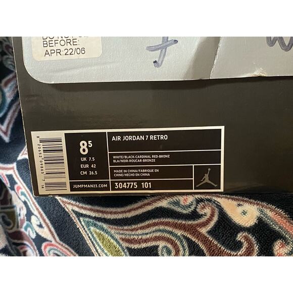 2006 Nike Air Jordan 7 Cardinal m8.5 w10 - Picture 7 of 8